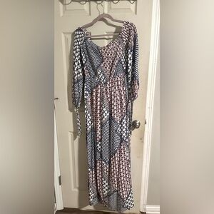 Hayden Lo’s Angeles White, Red and Blue Smocked Maxi Dress